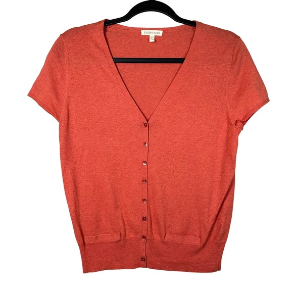 Eileen Fisher‎ Small Orange Cashmere Blend Short Sleeve Cardigan Sweater - Picture 1 of 4